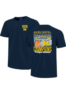 Michigan Wolverines Navy Blue 2026 Men's Basketball National Champions Mascot Net Stack Short Slee..