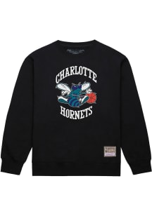 Mitchell and Ness Charlotte Hornets Black Classic Logo Long Sleeve T Shirt