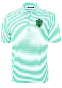 Cutter and Buck Seattle Sounders FC Mens Green Virtue Eco Pique Stripe Short Sleeve Polo