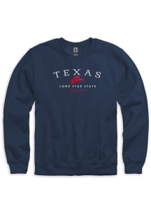 Texas Mens Navy Blue Lone Star State Cowboy Hat Long Sleeve Crew Sweatshirt