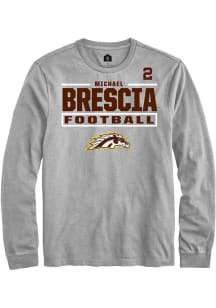 Michael Brescia Western Michigan Broncos Grey Football NIL Stacked Box Long Sleeve Player T Shirt