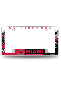 Miami RedHawks Primary All Over Chrome License Plate Frame - Red