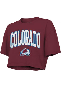 Colorado Avalanche Womens Maroon Boxy Glitter Short Sleeve T-Shirt