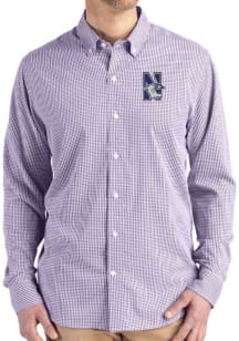Cutter and Buck Northwestern Wildcats Mens Purple Gingham LS Woven Long Sleeve Dress Shirt