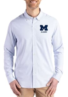 Cutter and Buck Michigan Wolverines Mens Light Blue Alumni Confidence Pinstripe Long Sleeve Dress..