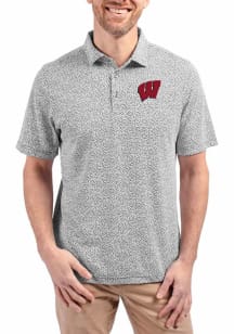Cutter and Buck Wisconsin Badgers Mens Black Virtue Eco Pique Botanical Short Sleeve Polo