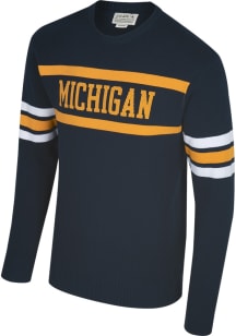 Uscape Michigan Wolverines Mens Blue Wordmark Olympic Jacquard Long Sleeve Sweater