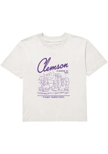 Uscape Clemson Tigers Womens Ivory Oversized Vintage Short Sleeve T-Shirt
