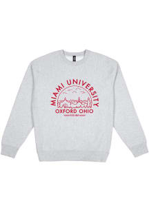 Uscape Miami RedHawks Mens Grey Premium Heavyweight Long Sleeve Crew Sweatshirt