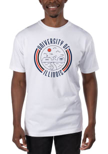 Uscape Illinois Fighting Illini White Garment Dyed 90s Flyer Short Sleeve T Shirt