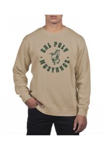 Uscape Cal Poly Mustangs Mens Tan Pigment Dyed Fleece Long Sleeve Crew Sweatshirt
