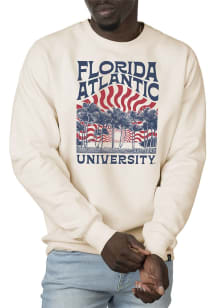 Uscape Florida Atlantic Owls Mens White Premium Heavyweight Sunburst Long Sleeve Crew Sweatshirt