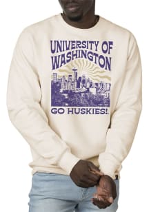 Uscape Washington Huskies Mens White Premium Heavyweight Sunburst Long Sleeve Crew Sweatshirt