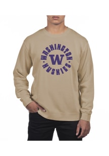 Uscape Washington Huskies Mens Tan Pigment Dyed Radial Long Sleeve Crew Sweatshirt