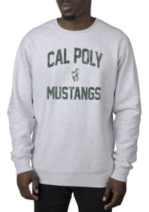 Uscape Cal Poly Mustangs Mens Grey Premium Heavyweight Vintage Long Sleeve Crew Sweatshirt