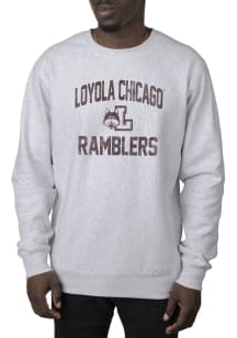 Uscape Loyola Ramblers Mens Grey Premium Heavyweight Vintage Long Sleeve Crew Sweatshirt