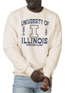 Uscape Illinois Fighting Illini Mens White Premium Wilder Heavyweight Long Sleeve Crew Sweatshirt