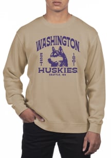 Uscape Washington Huskies Mens Tan Pigment Dyed Wilder Long Sleeve Crew Sweatshirt