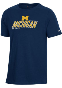 Champion Michigan Wolverines Youth Navy Blue Stadium Wordmark Short Sleeve T-Shirt
