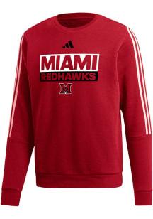 Adidas Miami RedHawks Mens Red Fleece Long Sleeve Crew Sweatshirt