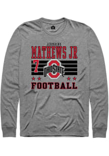 Jermaine Mathews Jr Ohio State Buckeyes Grey Football NIL Striped Long Sleeve Player T Shirt