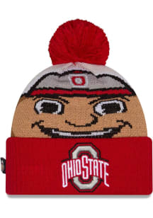 New Era Ohio State Buckeyes Red DL Mascot Pom Cuff Mens Knit Hat
