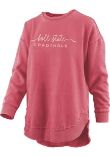 Pressbox Ball State Cardinals Womens Red Vintage Burnout Crew Sweatshirt