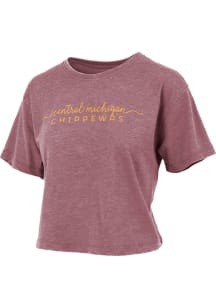 Pressbox Central Michigan Chippewas Womens Maroon Burnout Valdosta Crop Short Sleeve T-Shirt