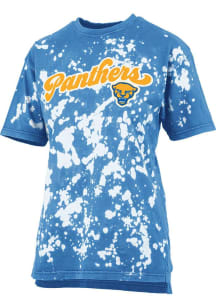 Pressbox Pitt Panthers Womens Blue Bleach Wash Bonanza Short Sleeve T-Shirt