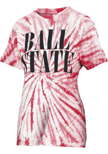 Pressbox Ball State Cardinals Womens Red Tie Dye Showtime Short Sleeve T-Shirt