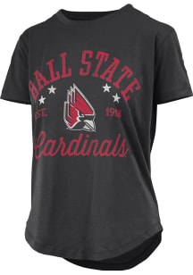 Pressbox Ball State Cardinals Womens Black Rounded Bottom Jade Short Sleeve T-Shirt