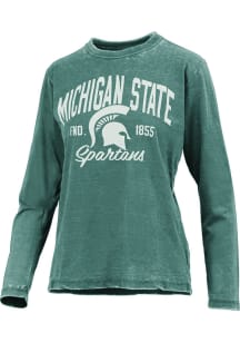 Pressbox Michigan State Spartans Womens Green Vintage Burnout LS Tee