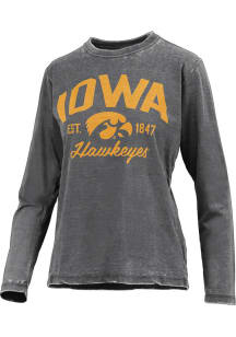 Pressbox Iowa Hawkeyes Womens Black Vintage Burnout LS Tee