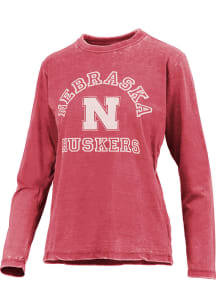 Pressbox Nebraska Cornhuskers Womens Red Vintage Burnout LS Tee
