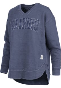 Pressbox Illinois Fighting Illini Womens Navy Blue West Hall Crew Sweatshirt