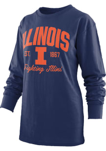 Pressbox Illinois Fighting Illini Womens Navy Blue Pine LS Tee