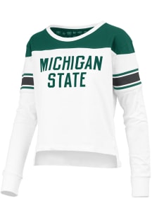 Pressbox Michigan State Spartans Womens White Pieced LS Tee