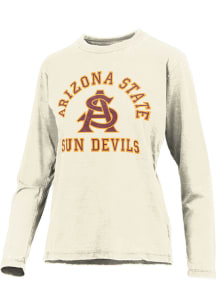 Pressbox Arizona State Sun Devils Womens Ivory Burnout Boyfriend LS Tee