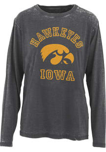 Pressbox Iowa Hawkeyes Womens Black Burnout Boyfriend LS Tee