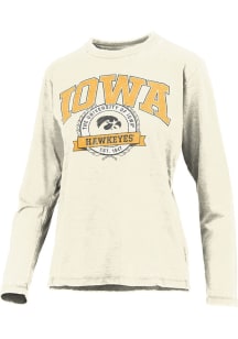Pressbox Iowa Hawkeyes Womens Ivory Burnout Boyfriend LS Tee