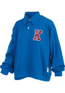 Pressbox Kansas Jayhawks Womens Blue Martha Polo LS Tee