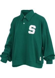 Pressbox Michigan State Spartans Womens Green Martha Polo LS Tee