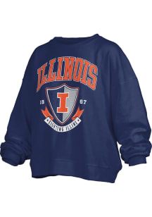 Pressbox Illinois Fighting Illini Womens Navy Blue Buckler Janise Crew Sweatshirt