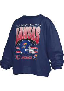 Pressbox Kansas Jayhawks Womens Navy Blue Sheffield Janise Crew Sweatshirt