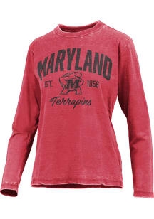 Pressbox Maryland Terrapins Womens Red Arch Script Design LS Tee