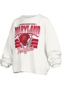 Pressbox Maryland Terrapins Womens White Trilogy Crew Sweatshirt