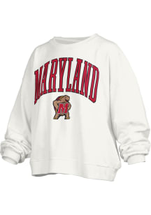 Pressbox Maryland Terrapins Womens White New Zeland Crew Sweatshirt