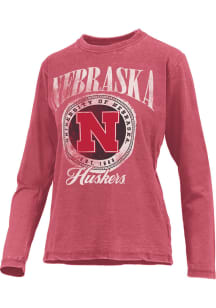 Pressbox Nebraska Cornhuskers Womens Red Vintage LS Tee