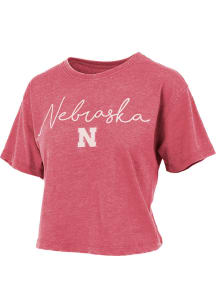 Pressbox Nebraska Cornhuskers Womens Red Vintage Waist Length Short Sleeve T-Shirt