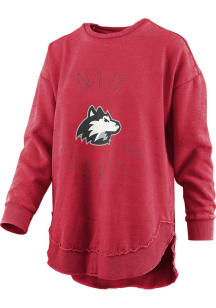 Pressbox Northern Illinois Huskies Womens Red Burnout Poncho Crew Sweatshirt